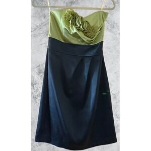 Teeze Me Strapless Rosette Satin Mini Dress Lime Green Black Size 3 51656ST1